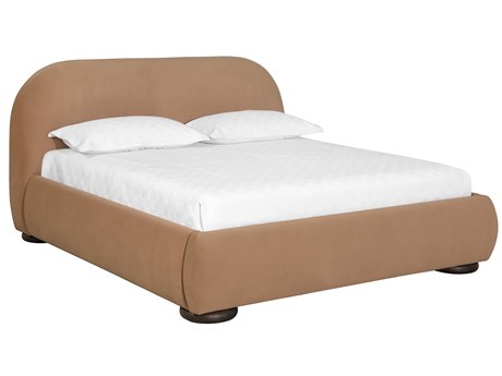 Sunpan Marin Brown Pine Wood Upholstered King Platform Bed