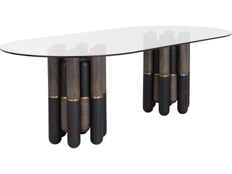 Sunpan Yanna Oval Glass Brown Dining Table
