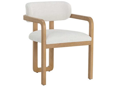 Sunpan Madrone Oak Wood Upholstered Arm Dining Chair