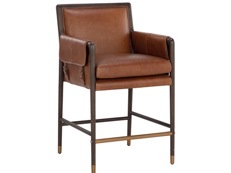 Sunpan Mauti 23" Mauti Counter Stool Brown Shalimar Tobacco Leather