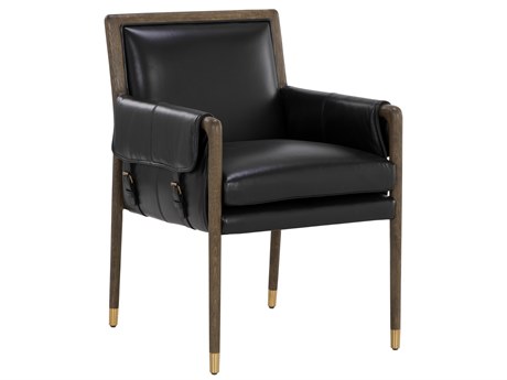 Sunpan Mauti Mauti Dining Armchair Distressed Brown Cortina Black Leather