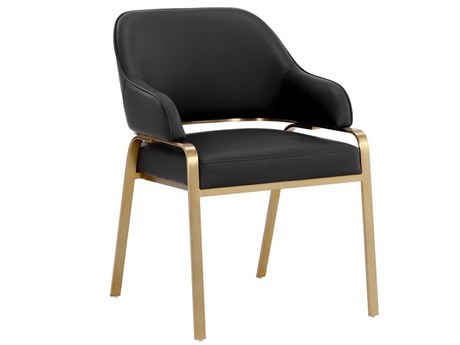 Sunpan Malachi Black Faux Leather Arm Dining Chair