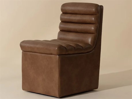 Sunpan Norm Brown Faux Leather Armless Dining Chair