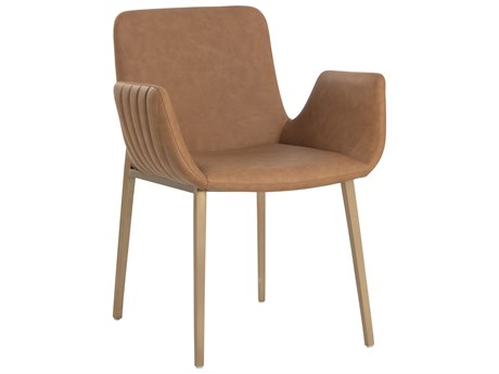 Sunpan Luca Brown Faux Leather Arm Dining Chair