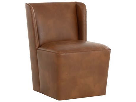 Sunpan Amita Pine Wood Brown Faux Leather Armless Dining Chair