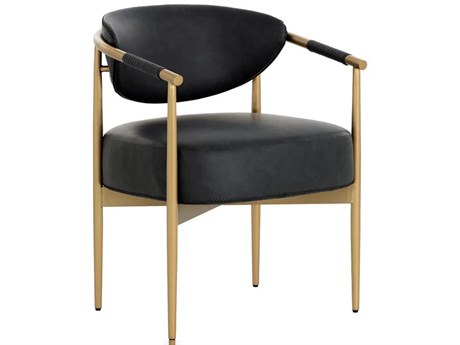 Sunpan Heloise Black Faux Leather Arm Dining Chair