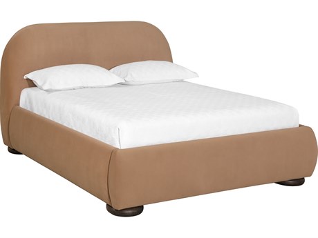 Sunpan Marin Brown Oak Wood Upholstered Queen Platform Bed