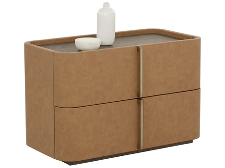 Sunpan Jamille 2-Drawers Oak Wood Nightstand