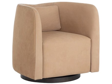 Sunpan Emilie Swivel Beige Leather Accent Chair