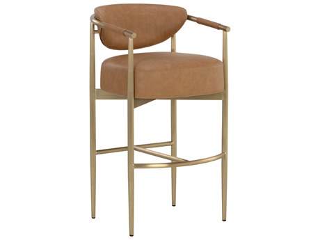 Sunpan Heloise Brown Faux Leather Solid Wood Bar Stool