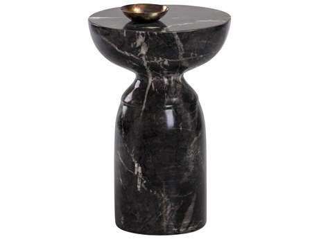 Sunpan Outdoor MIXT Goya Concrete Marble Look Black 13.5'' Wide Round End Table