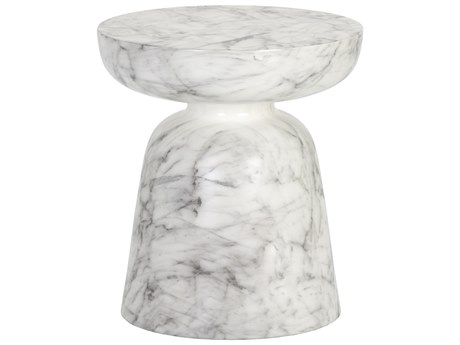 Sunpan Outdoor MIXT Lucida Concrete Marble Look White 18'' Wide Round End Table
