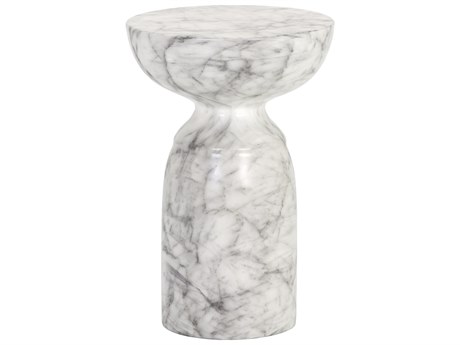 Sunpan Outdoor MIXT Goya Concrete Marble Look White 13.5'' Wide Round End Table