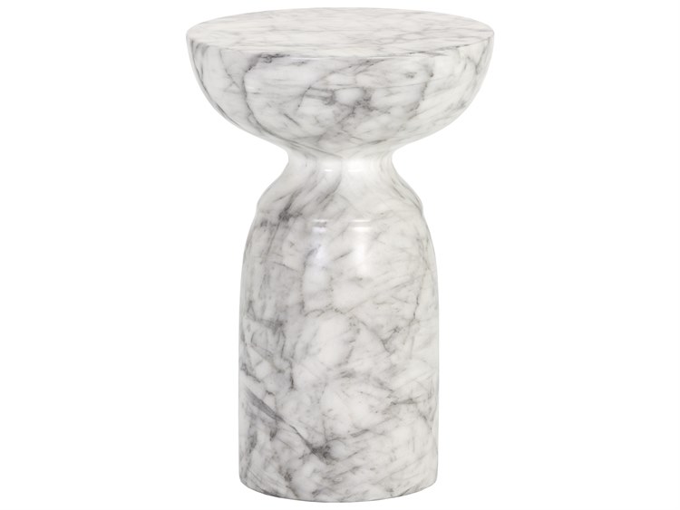 Sunpan Outdoor MIXT Goya Concrete Marble Look White Round End Table
