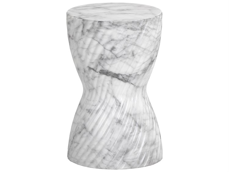 Sunpan Outdoor MIXT Cara Concrete Marble Look White 11.75'' Wide Round End Table