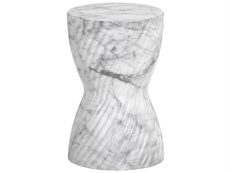 Sunpan Outdoor MIXT Cara Concrete Marble Look White Round End Table