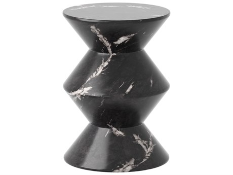 Sunpan Outdoor MIXT Union Concrete Marble Look Black 16'' Wide Round End Table