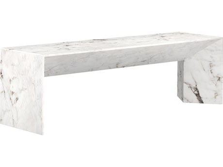 Sunpan Outdoor MIXT Nomad Concrete Marble Look White Bench