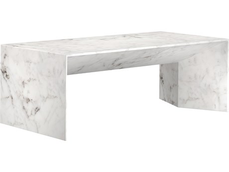 Sunpan Outdoor MIXT Nomad Concrete Marble Look White 51.5''W x 24''D Rectangular Coffee Table