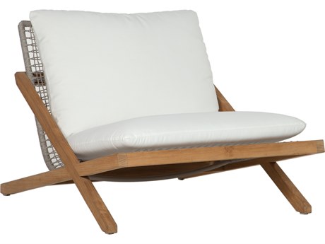 Sunpan Outdoor Bari Teak Wood Natural Lounge Chair in Stinson White