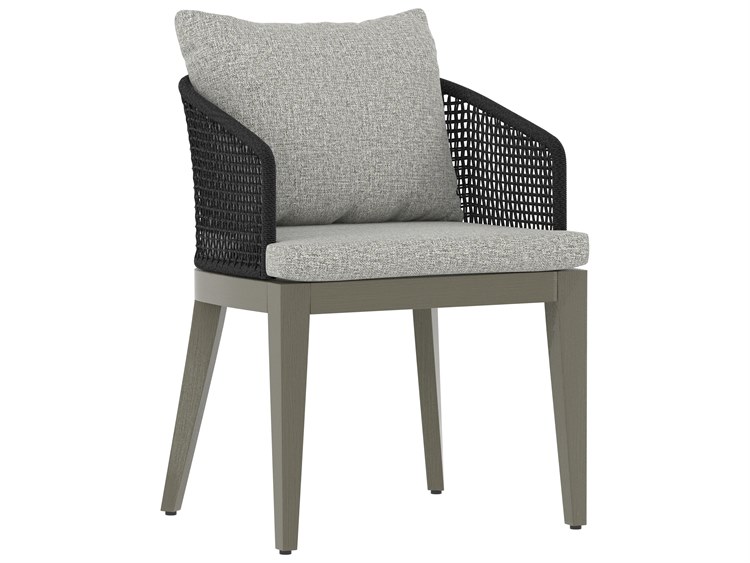 Sunpan Outdoor Capri Teak Wood Smoke Grey Dining Arm Chair in Copacabana Marble