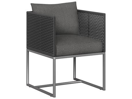 Sunpan Outdoor Crete Aluminum Dark Grey Dining Arm Chair in Gracebay Grey
