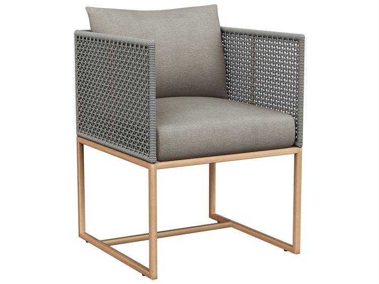 Sunpan Outdoor Crete Teak Wood Natural Dining Arm Chair in Palazzo Taupe