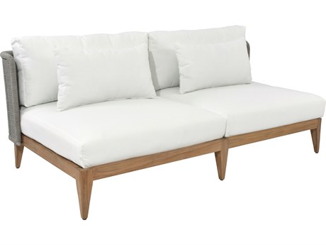 Sunpan Outdoor Ibiza Teak Wood Natural Sofa in Stinson White