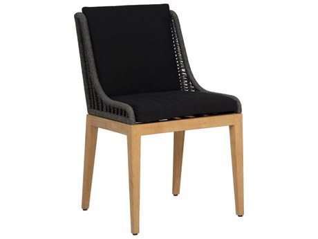 Sunpan Outdoor Sorrento Teak Wood Natural Dining Side Chair in Regency Black