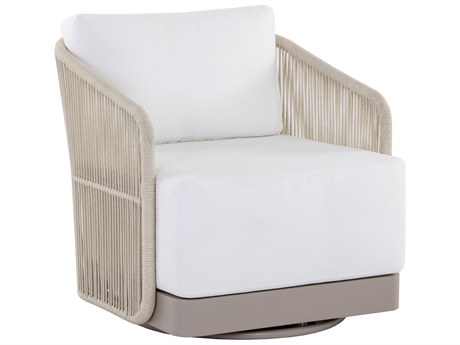 Sunpan Outdoor Allariz Aluminum Rope Greige Swivel Lounge Chair in Stinson White