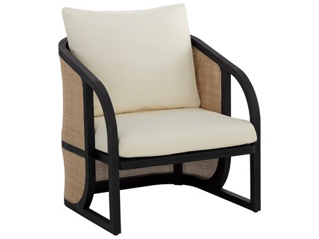 Sunpan Outdoor Palermo Teak Wood Charcoal Lounge Chair in Stinson Cream