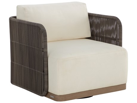 Sunpan Outdoor Ravenna Teak Wood Light Brown Swivel Lounge Chair in Stinson Cream