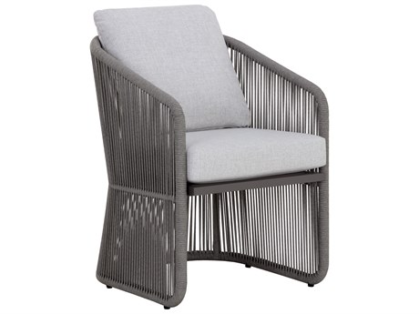 Sunpan Outdoor Allariz Aluminum Rope Warm Grey Dining Arm Chair in Gracebay Light Grey