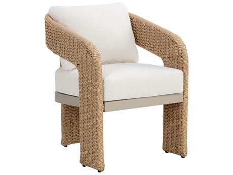 Sunpan Outdoor Pylos Wicker Natural Dining Arm Chair in Louis Cream