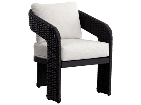 Sunpan Outdoor Pylos Wicker Black Dining Arm Chair in Louis Cream