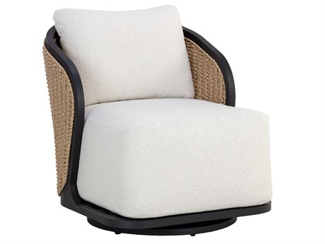 Sunpan Outdoor Bora Aluminum Matte Black Swivel Lounge Chair in Louis Cream