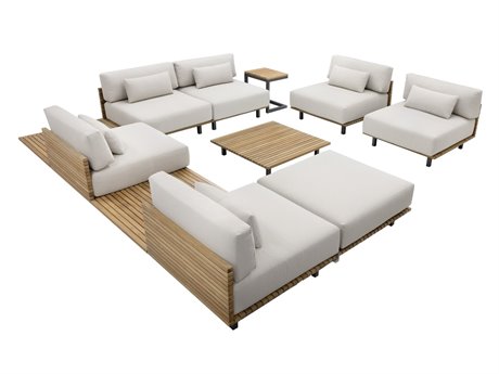 Sunpan Outdoor Geneve Aluminum Dark Grey Sectional Lounge Set in Palazzo Cream