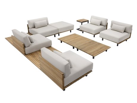 Sunpan Outdoor Geneve Aluminum Dark Grey Sectional Lounge Set in Palazzo Cream