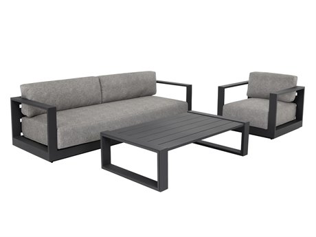 Sunpan Outdoor Tavira Aluminum Charcoal Lounge Set in Lanikai Salt And Pepper