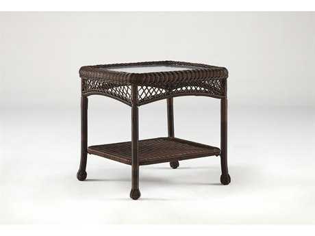 South Sea Rattan Montego Bay Wicker Mink 24''W x 22''D Rectangular Glass Top End Table