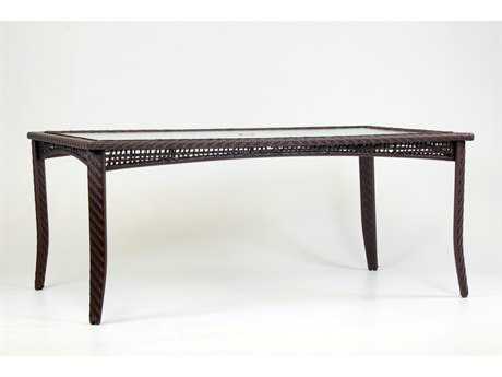 South Sea Rattan Martinique Wicker Spice Island 72''W x 42''D Rectangular Glass Top Dining Table