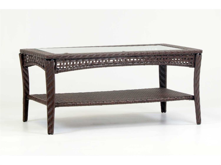South Sea Rattan Martinique Wicker Spice Island Rectangular Glass Top Patio Coffee Table