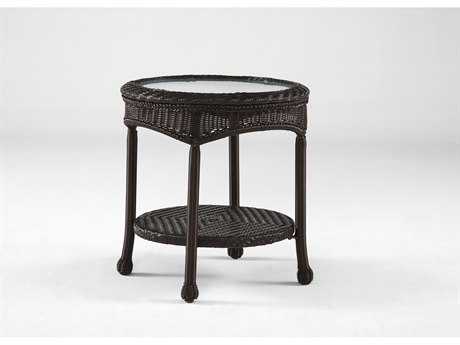 South Sea Rattan Key West Wicker Round Glass Top End Table