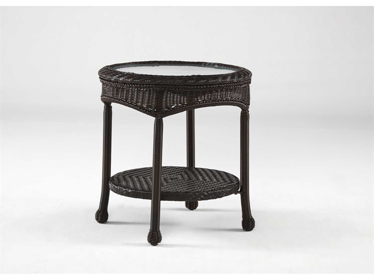 South Sea Rattan Key West Wicker Round Glass Top Outdoor End Table
