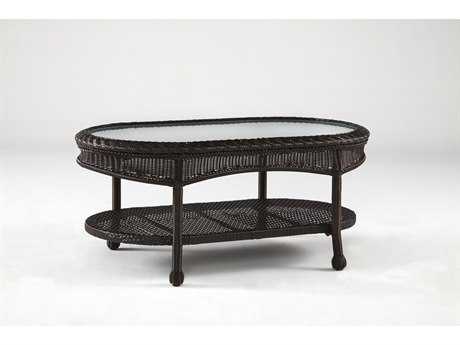 South Sea Rattan Key West Wicker 42''W x 24''D Oval Glass Top Coffee Table