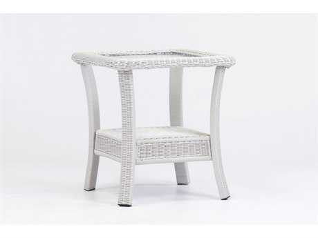 South Sea Rattan Monaco Wicker Rustic White Square Glass Top End Table