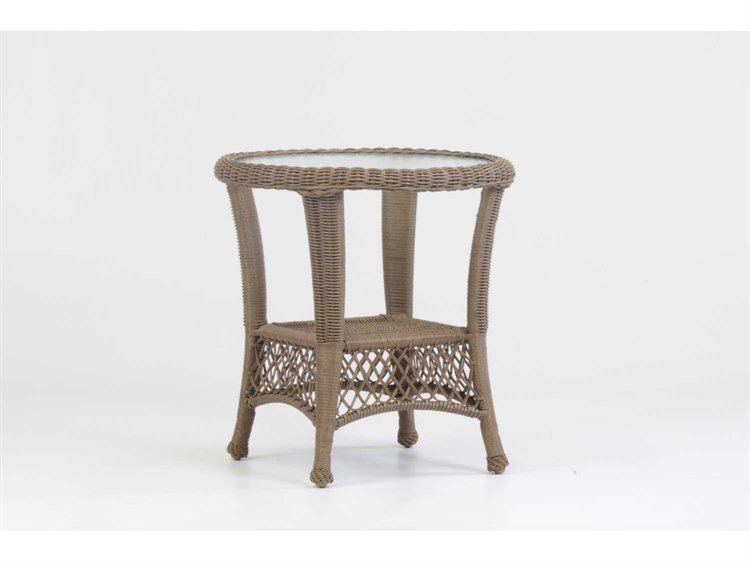 South Sea Rattan Savannah Wicker Raffia Square Glass Top Outdoor End Table