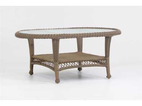 South Sea Rattan Savannah Wicker Raffia Oval Glass Top Coffee Table