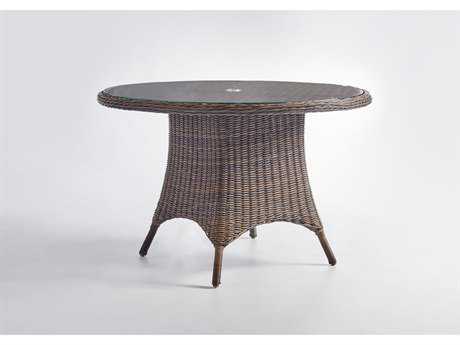 South Sea Rattan Del Ray Wicker Chestnut Round Glass Dining Table