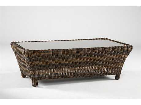 South Sea Rattan Del Ray Wicker Chestnut  48''W x 23''D Rectangular Glass Coffee Table